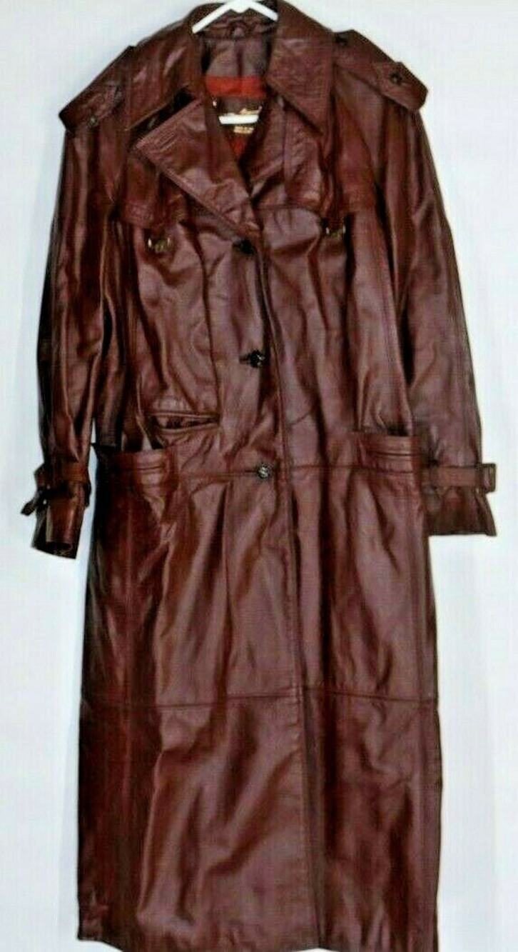 Etienne Aigner Brown Leather Button Down Trench Coat Jacket Women’s